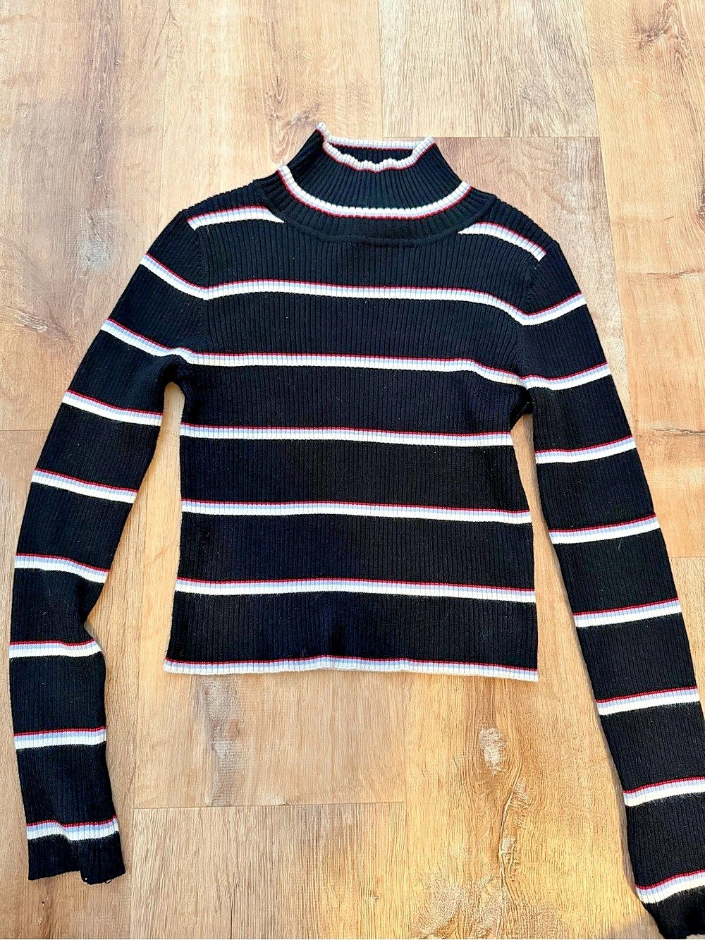 Ribbed-Trim Mockneck Sweater in Jet Black Stripe Jet Black Stripe
